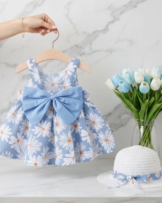 Vestido Azul Flores c/ sombrero
