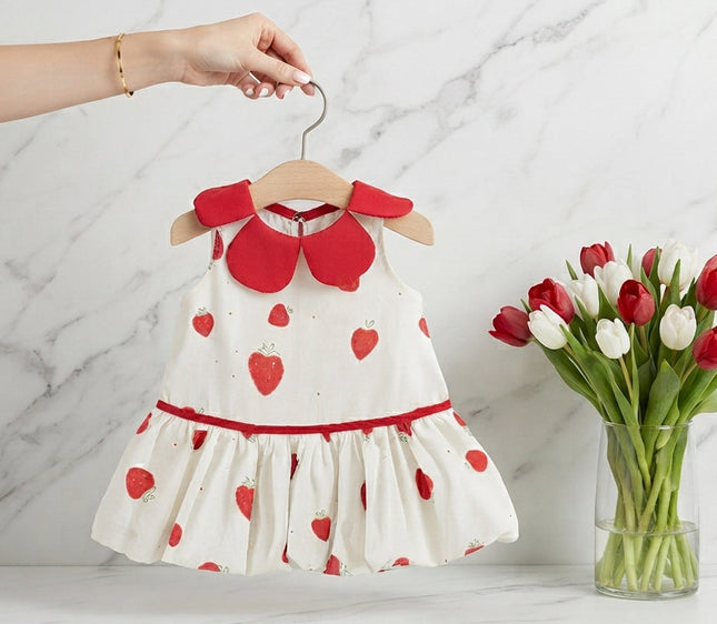 Vestido Fresas Rojo Cuello