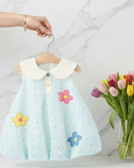 Vestido Azul Flores Bordadas