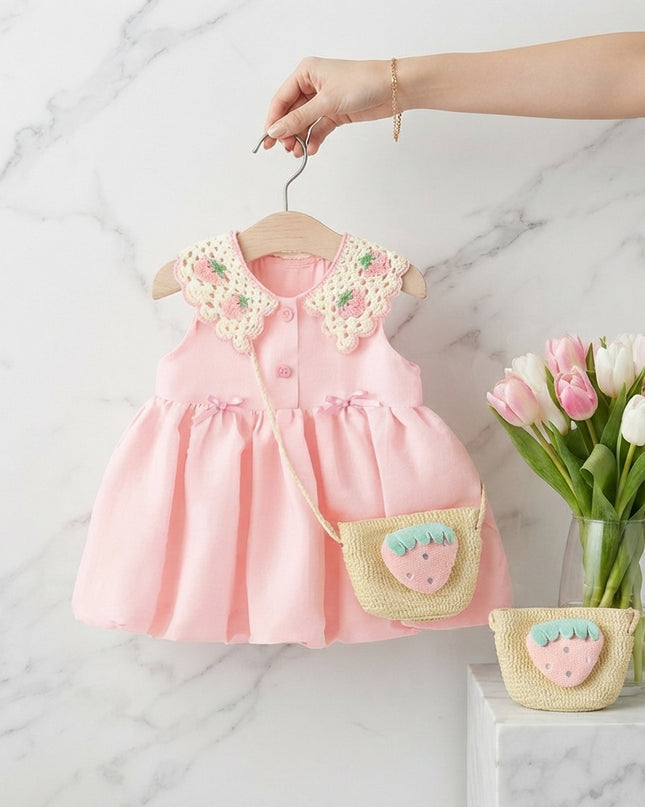 Vestido Rosa Cuello Flores