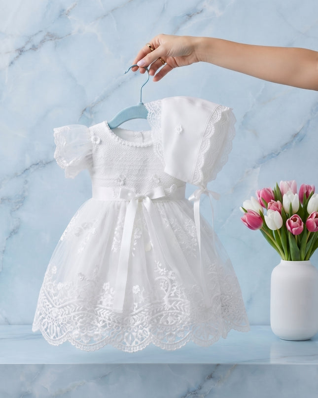 Vestido Bautizo Blanco A lazo central