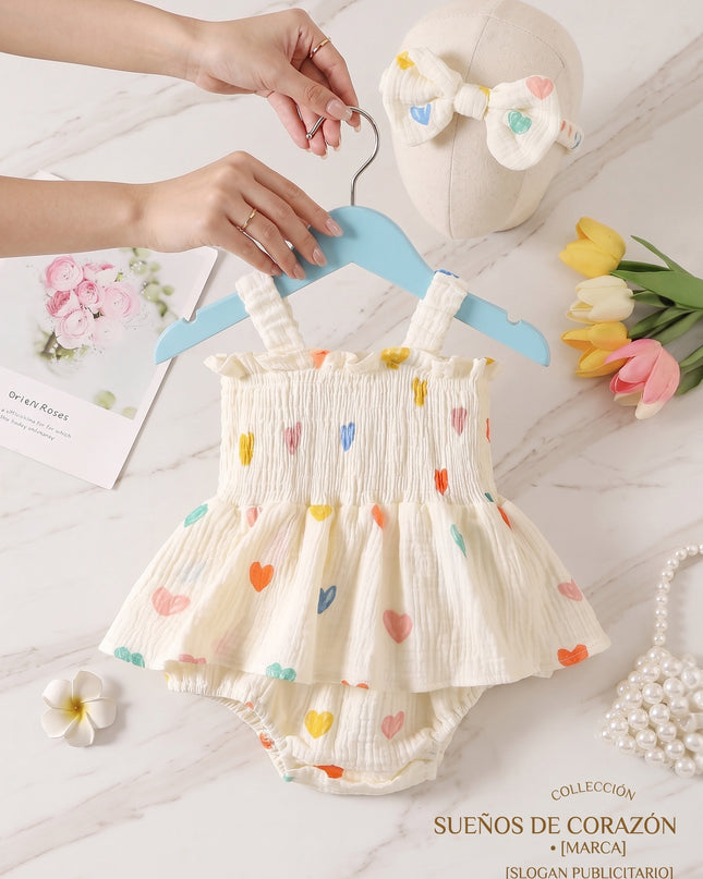 Conjunto Floral Corazones Blanco