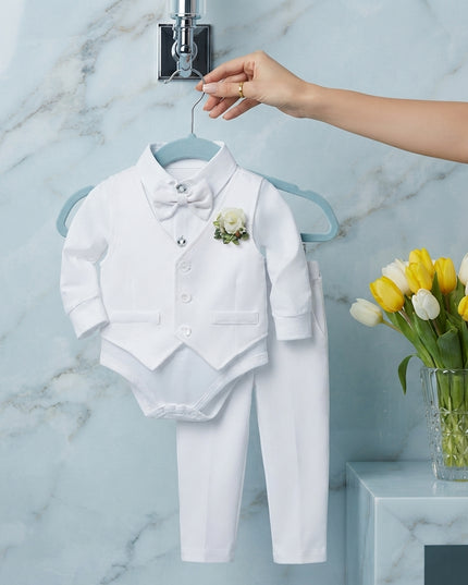 Conjunto Bautizo Blanco moño flor