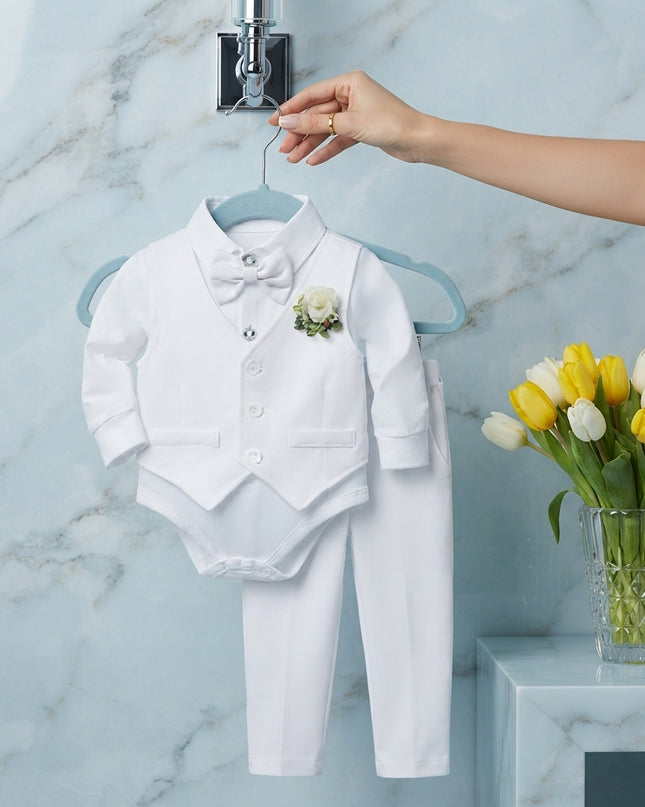 Conjunto Bautizo Blanco moño flor