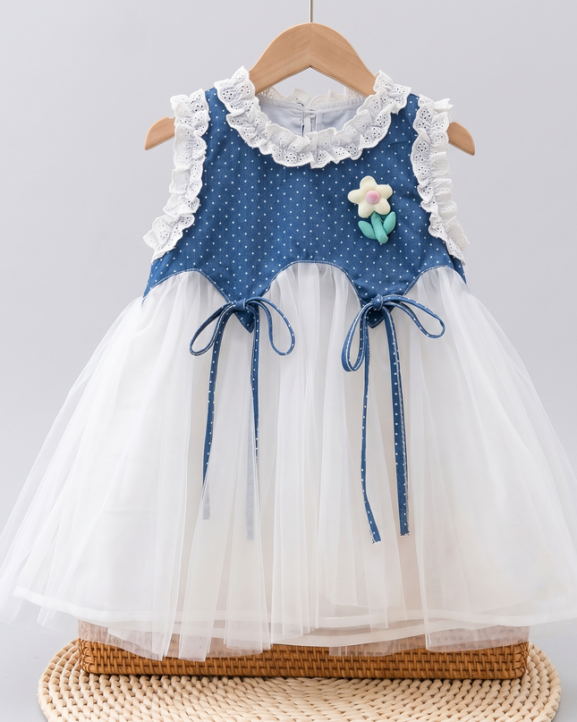 Vestido azul tutu blanco
