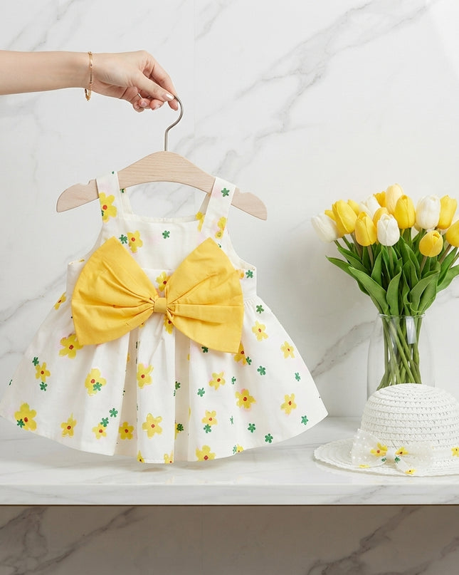 Vestido flor Amarillo c/sombrero
