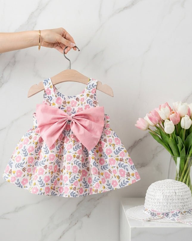 Vestido Floral Rosa A c/sombrero