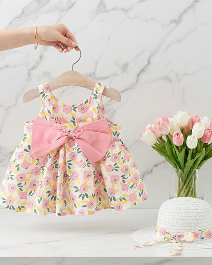 Vestido Floral Rosa c/sombrero