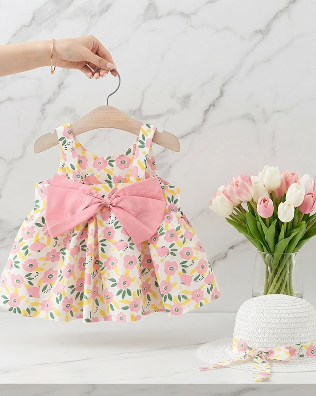 Vestido Floral Rosa c/sombrero