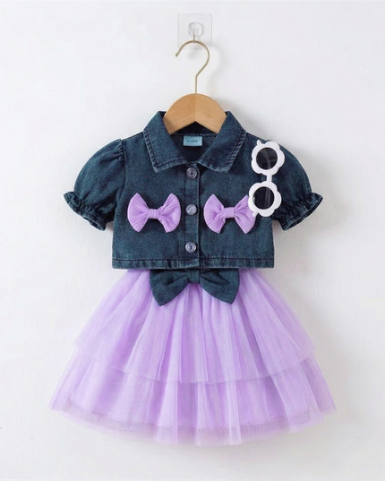 Conjunto de Ropa para Niñas haqueta Corta de Mezclilla y Falda Paggy