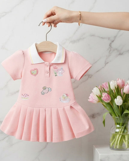 Vestido Rosa cuello blanco