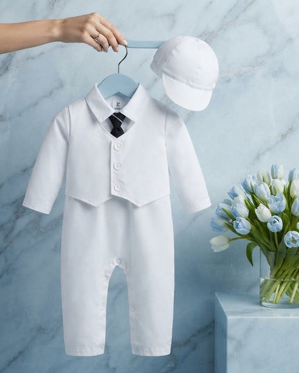 Conjunto Formal Blanco Chaleco Sombrero