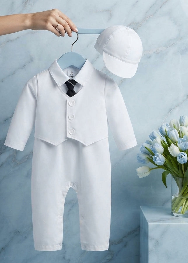 Conjunto Formal Blanco Chaleco Sombrero