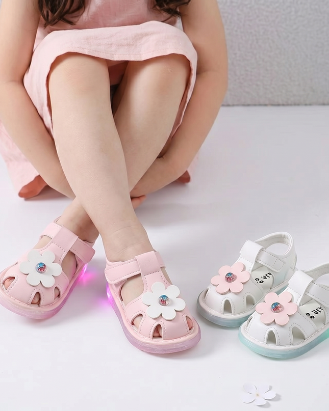 Sandalias con flor 3D, rosa