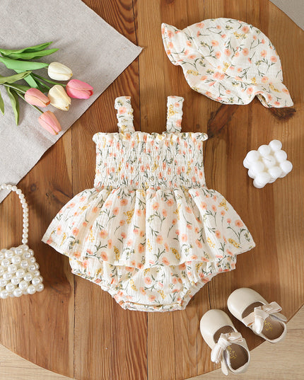 Conjunto Flor rosa Beige Sombrero