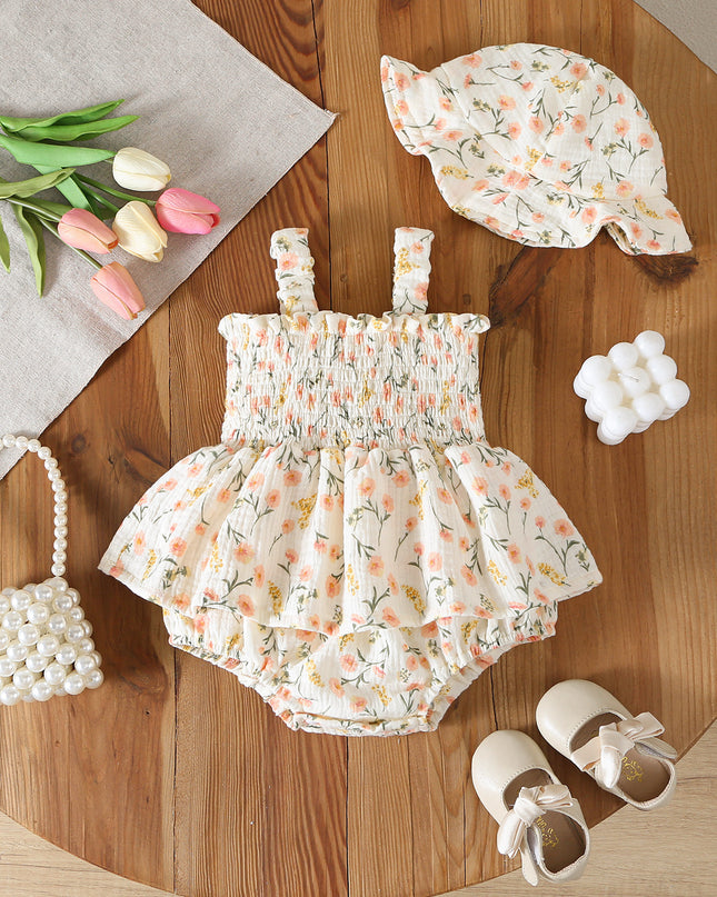 Conjunto Flor rosa Beige Sombrero