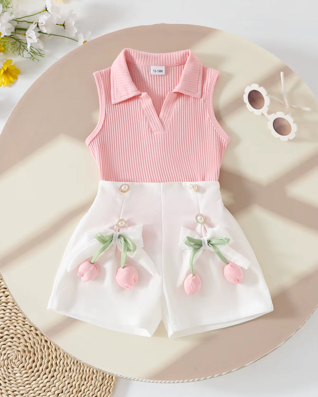 Set short rosa flor 3D