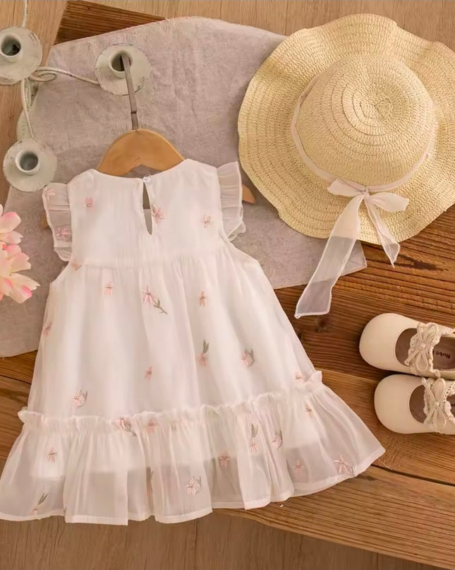 Vestido Tul beige c/sombrero