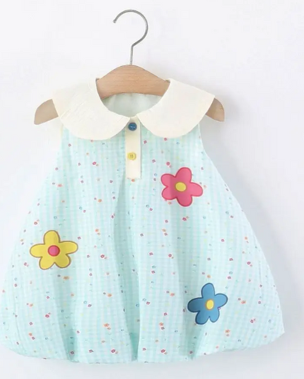 Vestido Azul Flores Bordadas