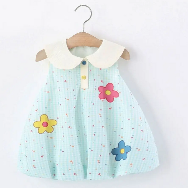 Vestido Azul Flores Bordadas