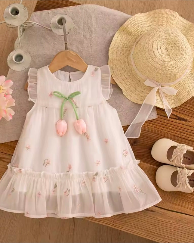 Vestido Tul beige c/sombrero